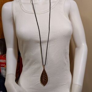 Golden leaf on strong cord necklace
